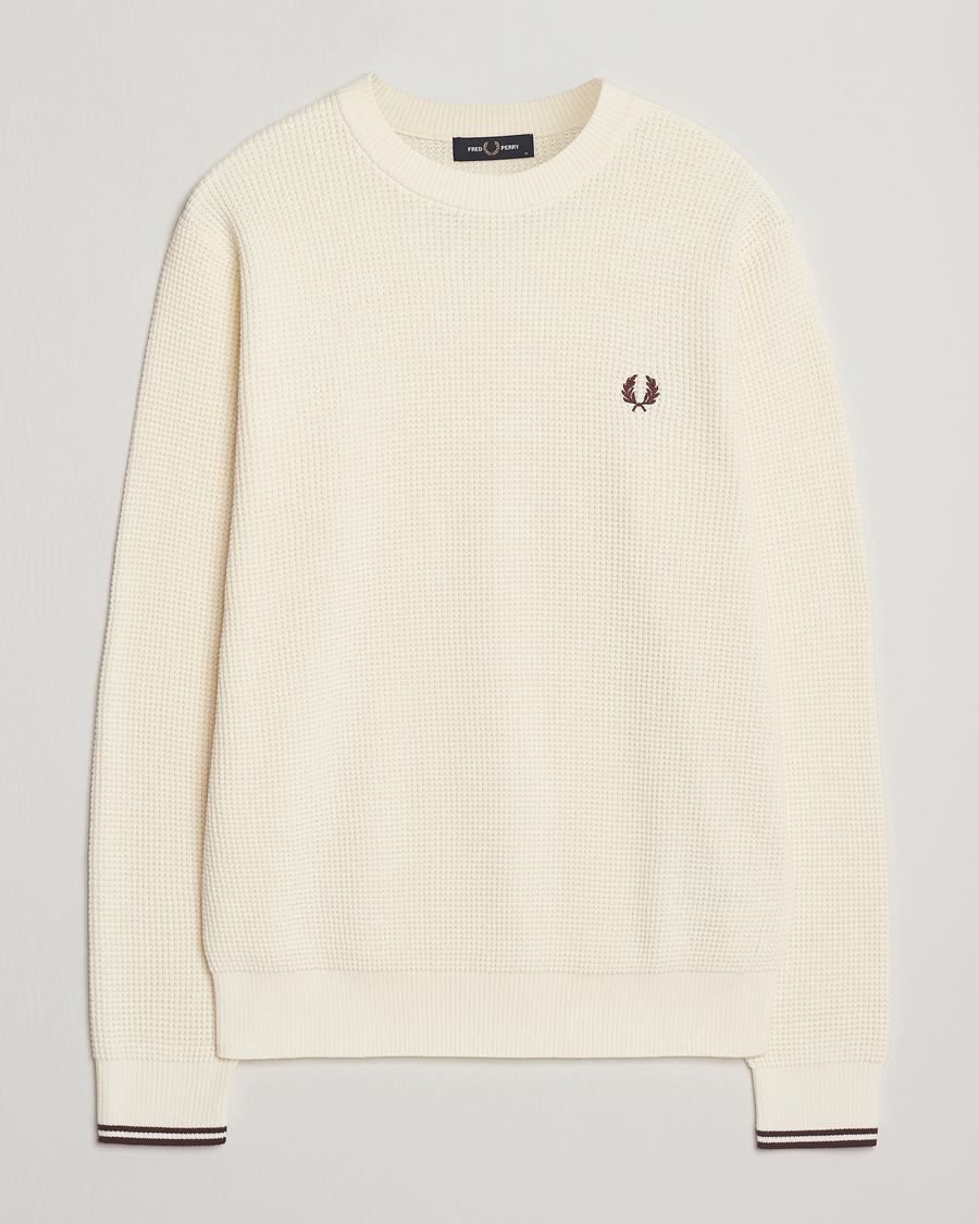 Men | Sweaters & Knitwear | Fred Perry | Waffle Stitch Jumper Ecru