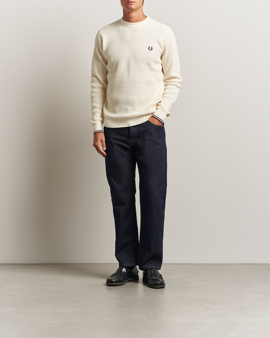 Men | Sweaters & Knitwear | Fred Perry | Waffle Stitch Jumper Ecru