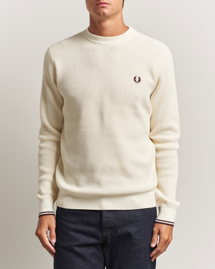 Men | Sweaters & Knitwear | Fred Perry | Waffle Stitch Jumper Ecru