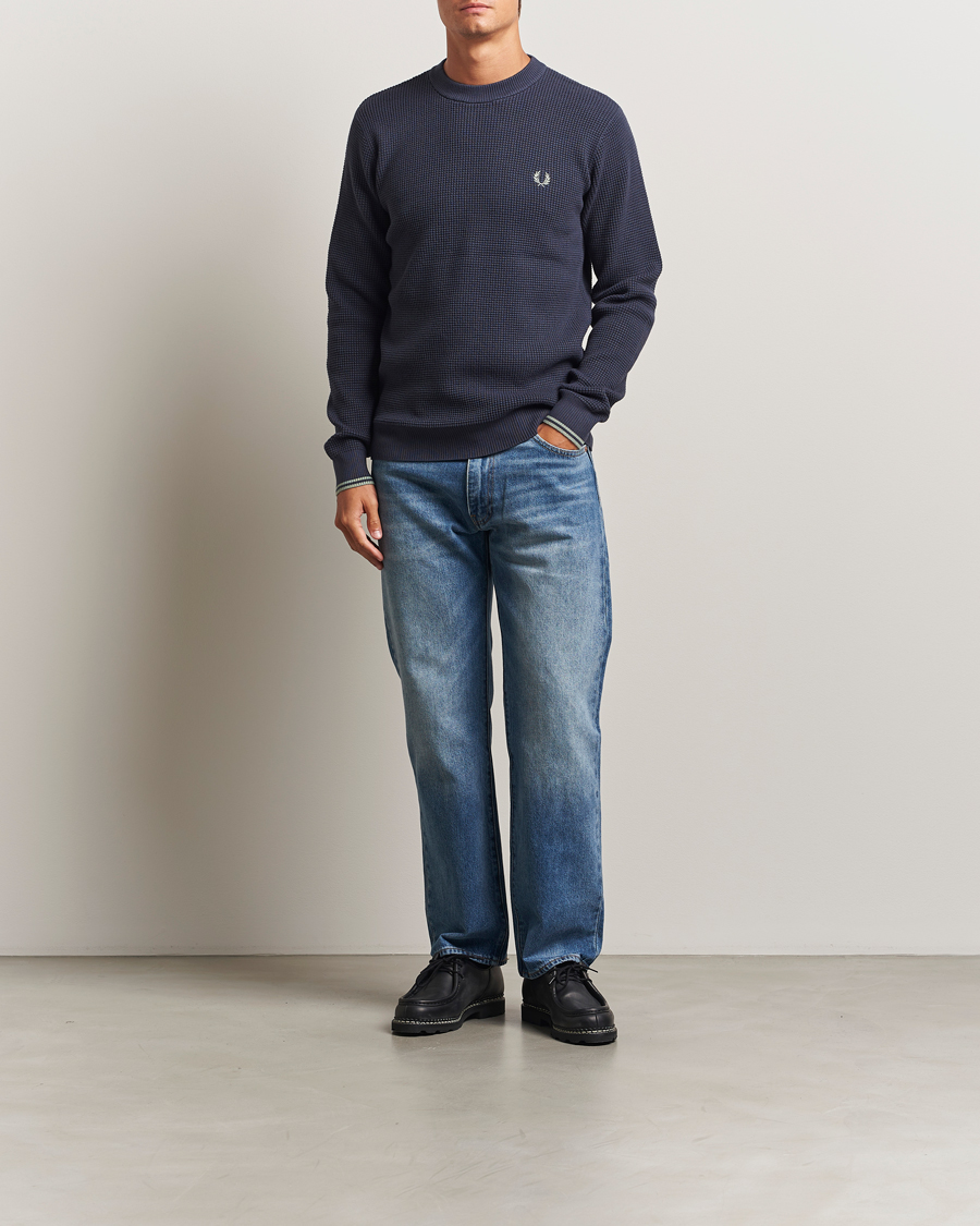 Men | Sweaters & Knitwear | Fred Perry | Waffle Stitch Jumper Dark Airforce