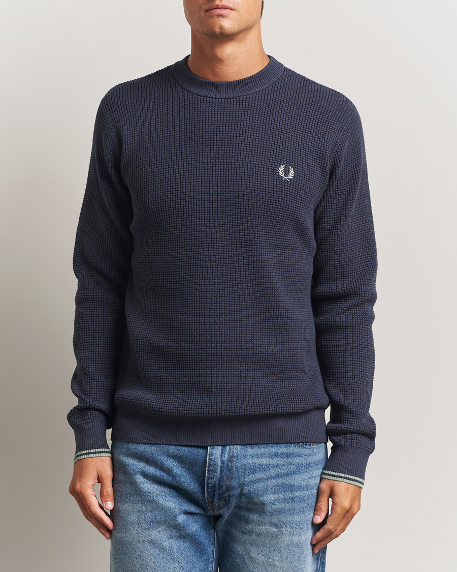 Men | Sweaters & Knitwear | Fred Perry | Waffle Stitch Jumper Dark Airforce