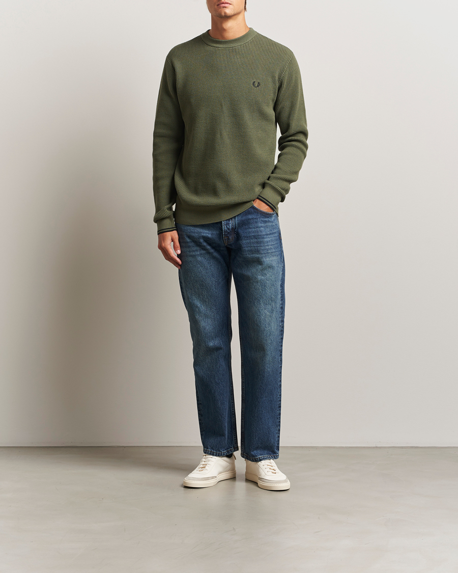 Men | Sweaters & Knitwear | Fred Perry | Waffle Stitch Jumper Laurel Green