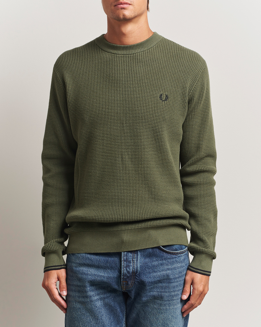 Men | Sweaters & Knitwear | Fred Perry | Waffle Stitch Jumper Laurel Green