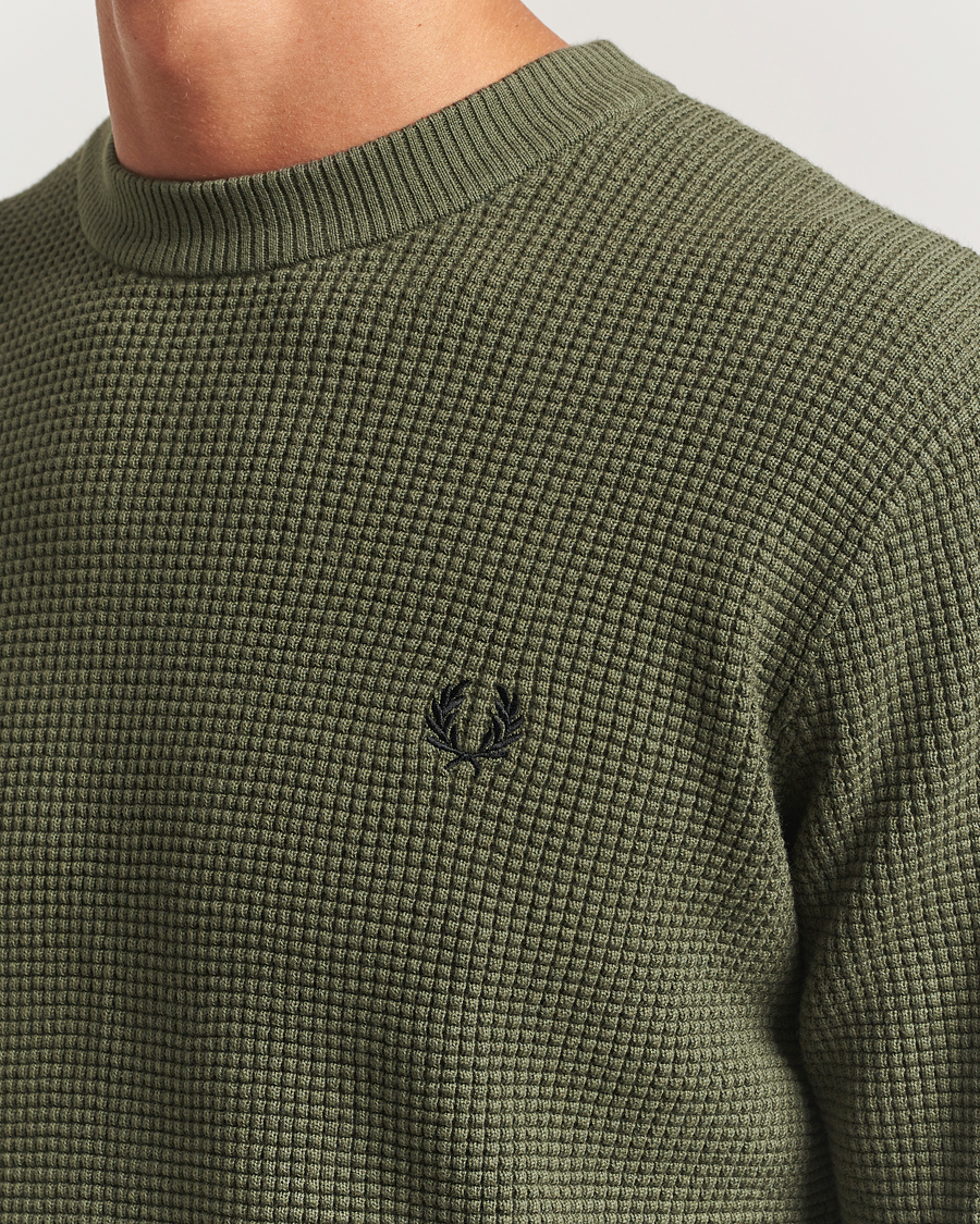 Men | Sweaters & Knitwear | Fred Perry | Waffle Stitch Jumper Laurel Green