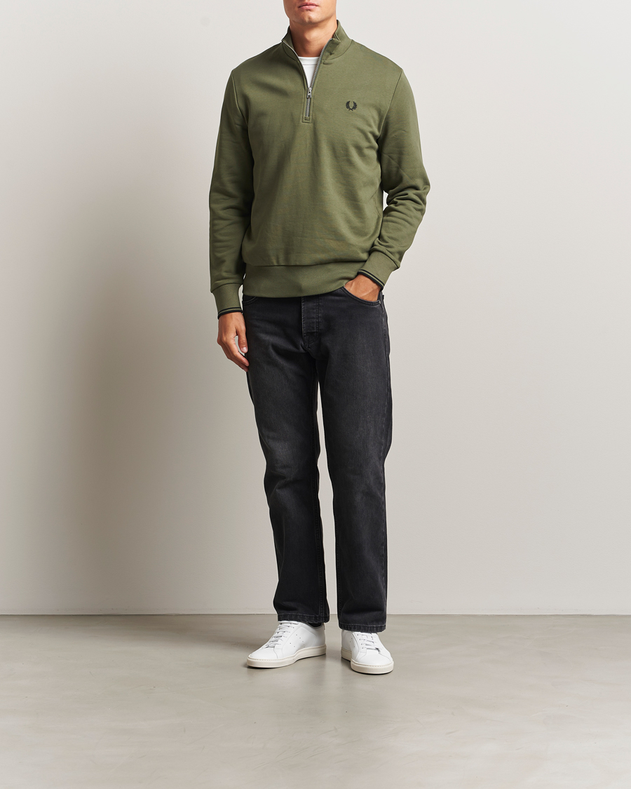 Men | Sweaters & Knitwear | Fred Perry | Half Zip Sweatshirt Night Green