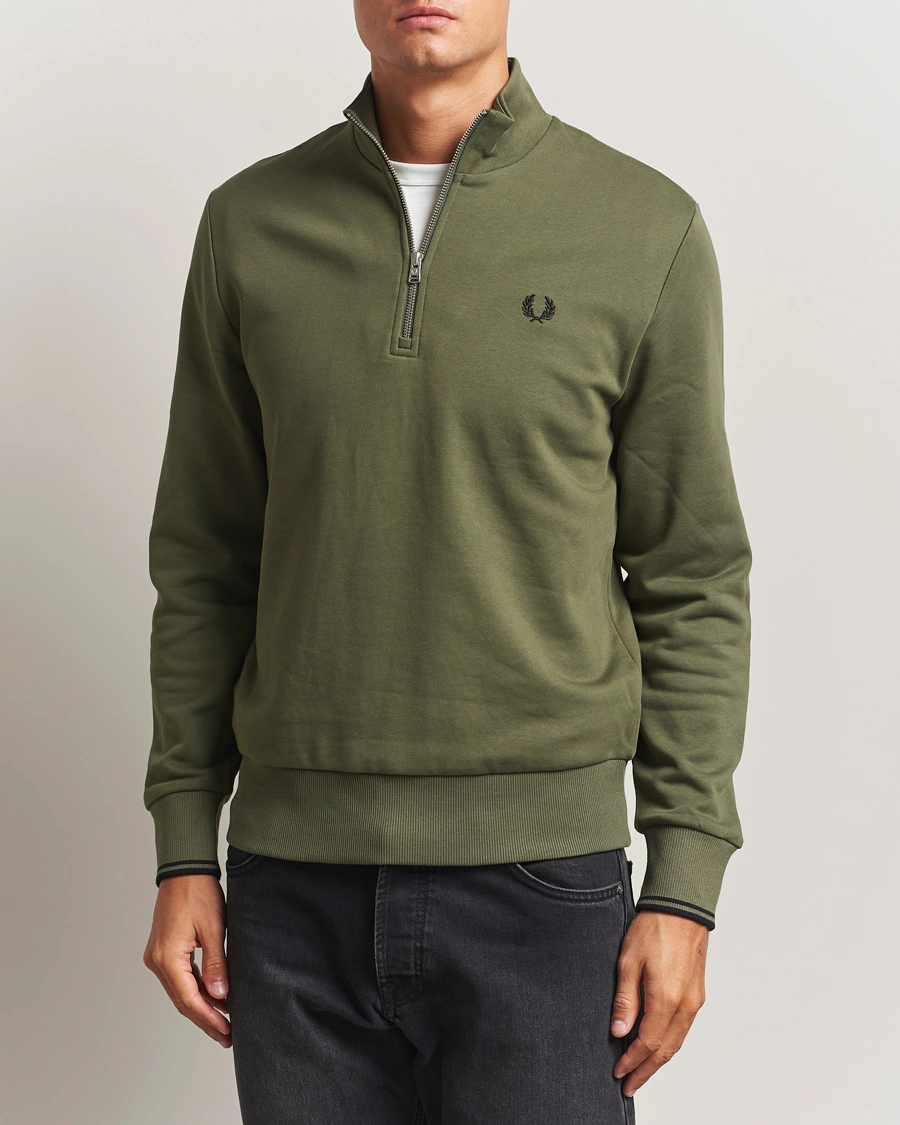 Men | Sweaters & Knitwear | Fred Perry | Half Zip Sweatshirt Night Green