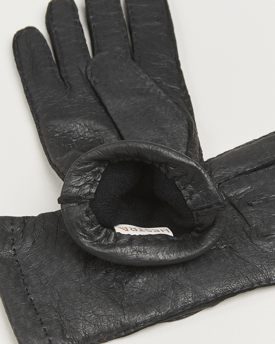 Men | Gloves | Hestra | Peccary Handsewn Cashmere Lined Glove Black