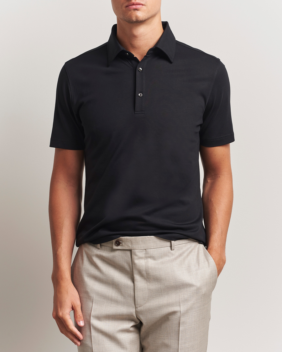 Men | Polo Shirts | Stenströms | Supima Cotton Polo Shirt Black