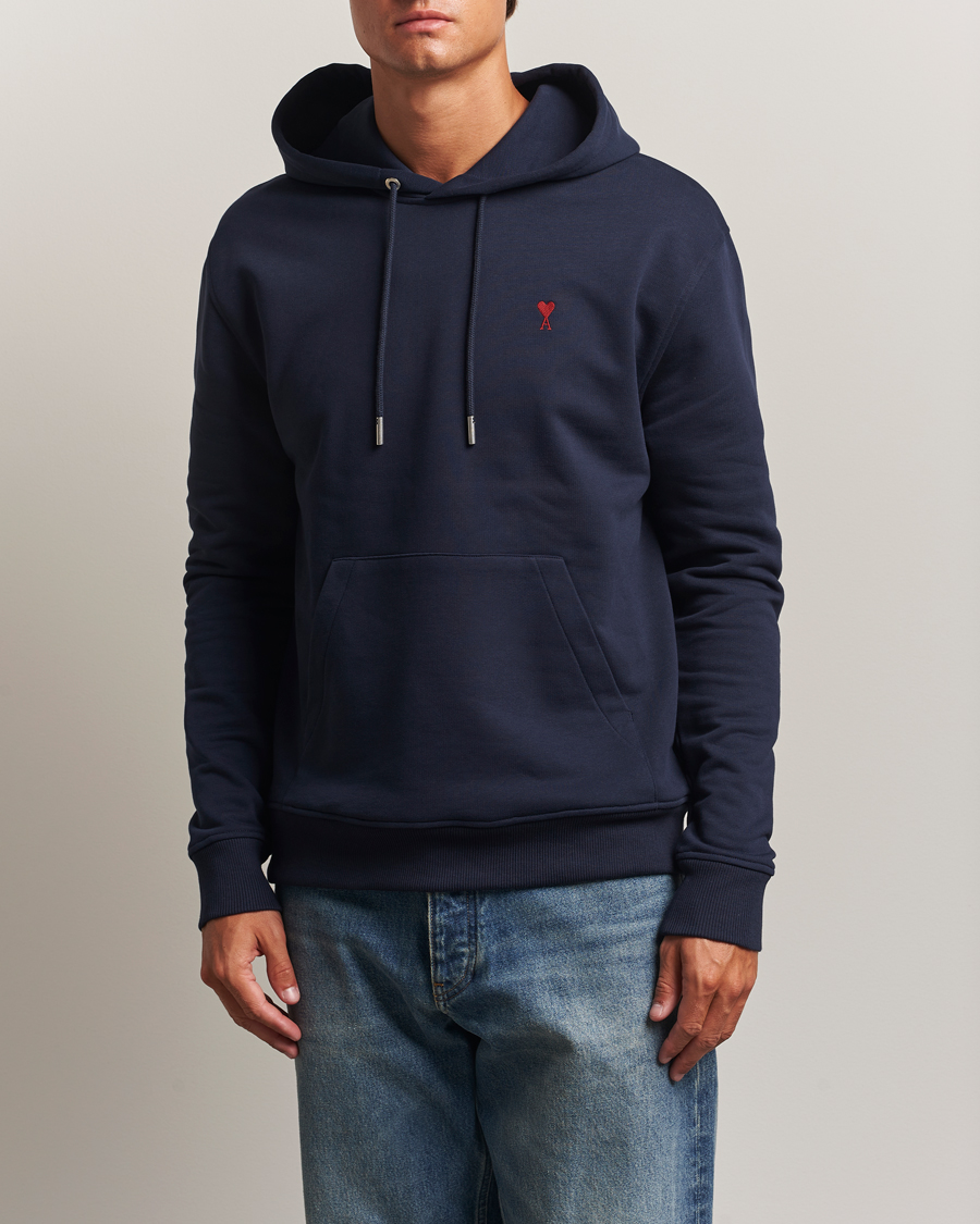 Men | Sweaters & Knitwear | AMI | Heart Logo Hoodie Night Blue