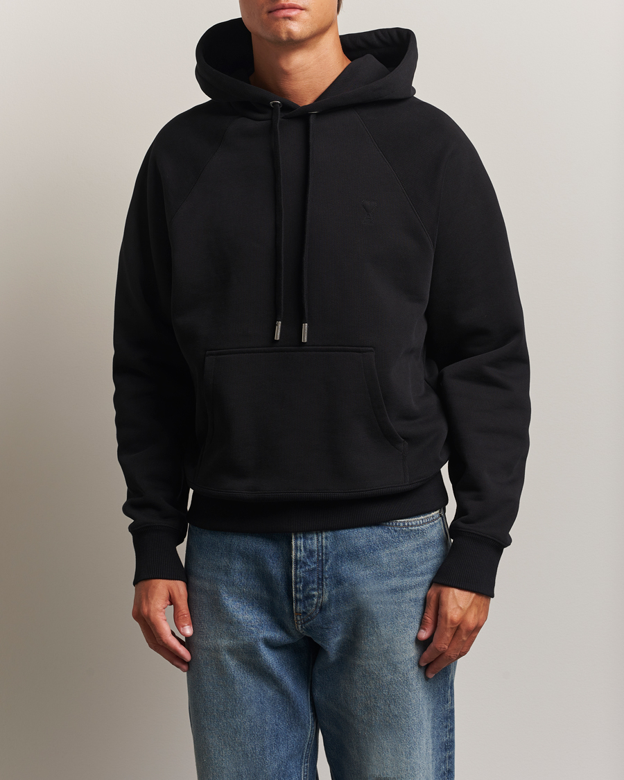 Men | Sweaters & Knitwear | AMI | Tonal Heart Logo Hoodie Black
