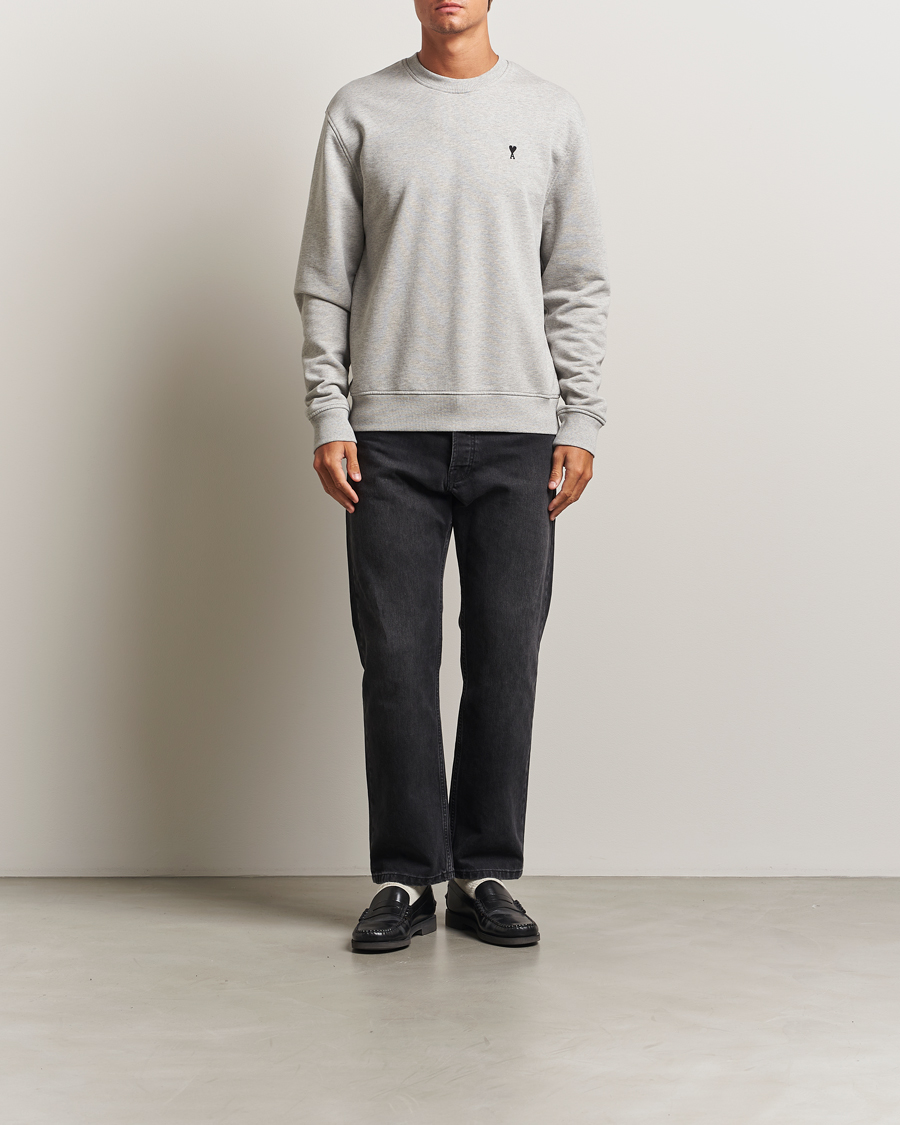 Men | Sweaters & Knitwear | AMI | Black Heart Logo Sweatshirt Grey Heather