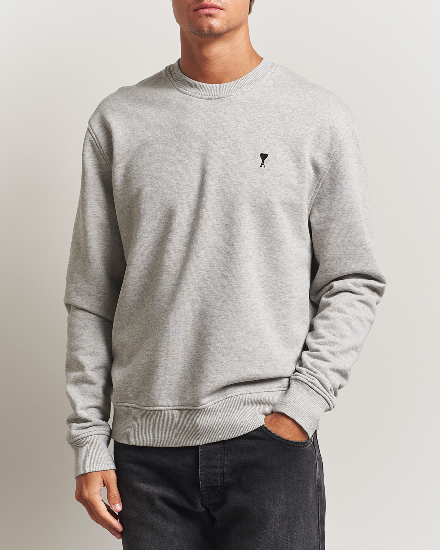 Men | Sweaters & Knitwear | AMI | Black Heart Logo Sweatshirt Grey Heather