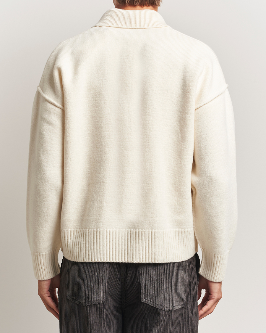 Men | Sweaters & Knitwear | AMI | Big Heart Logo Wool Knitted Polo Ecru