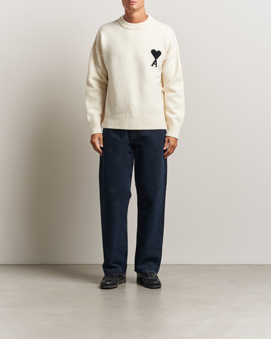 Men | Sweaters & Knitwear | AMI | Big Heart Logo Wool Knitted Sweater Ecru