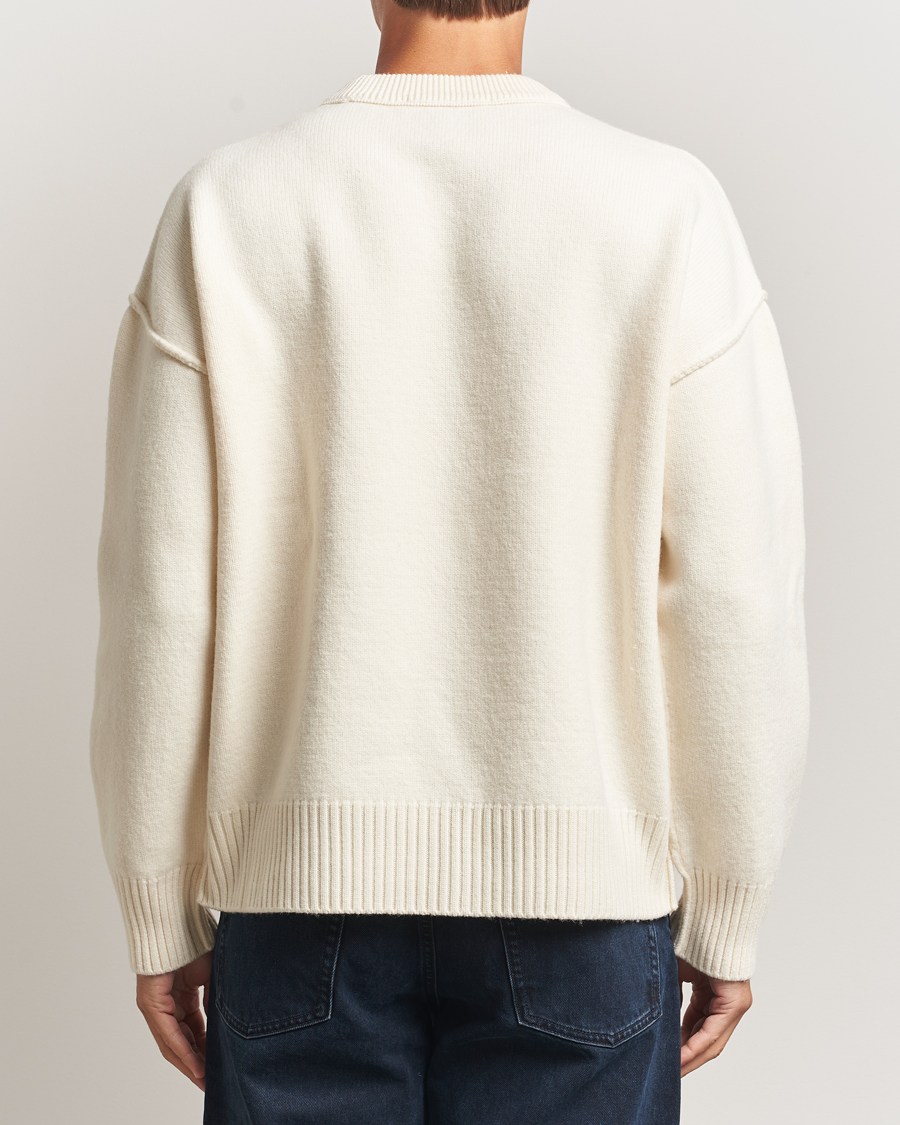 Men | Sweaters & Knitwear | AMI | Big Heart Logo Wool Knitted Sweater Ecru