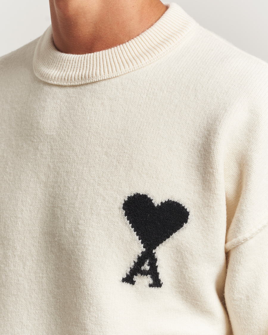 Men | Sweaters & Knitwear | AMI | Big Heart Logo Wool Knitted Sweater Ecru