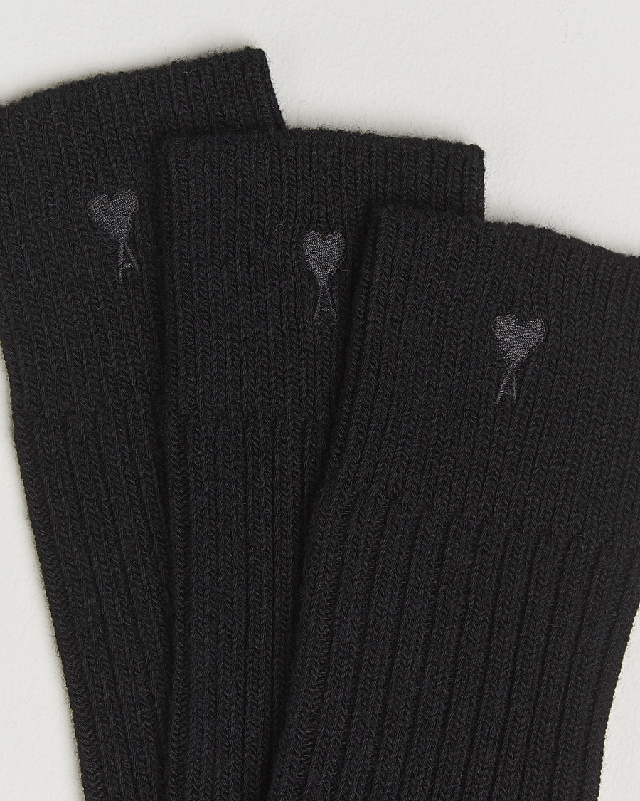 Men | Underwear & Socks | AMI | 3-Pack Heart Logo Cotton Socks Black
