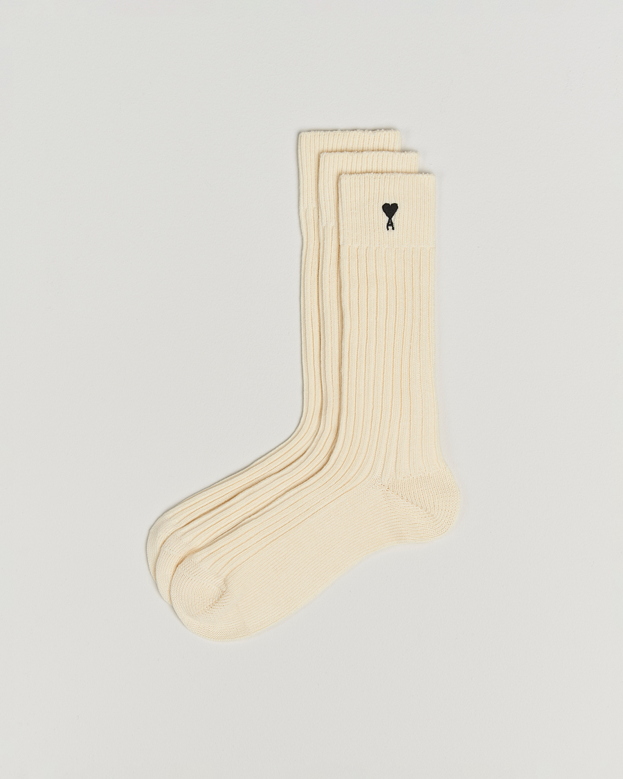 Men | Underwear & Socks | AMI | 3-Pack Heart Logo Cotton Socks Ecru