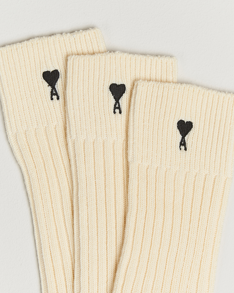 Men | Underwear & Socks | AMI | 3-Pack Heart Logo Cotton Socks Ecru