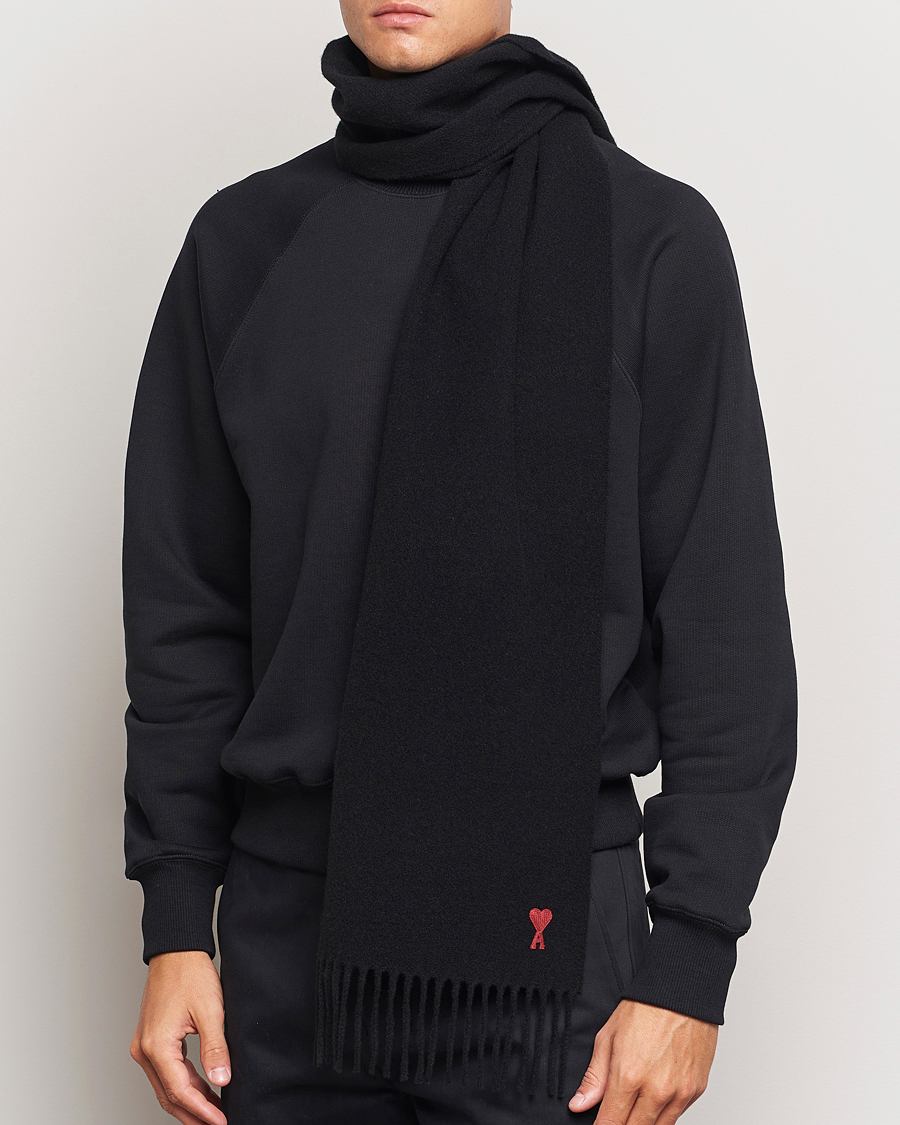 Men | Scarves | AMI | Heart Logo Scarf Black