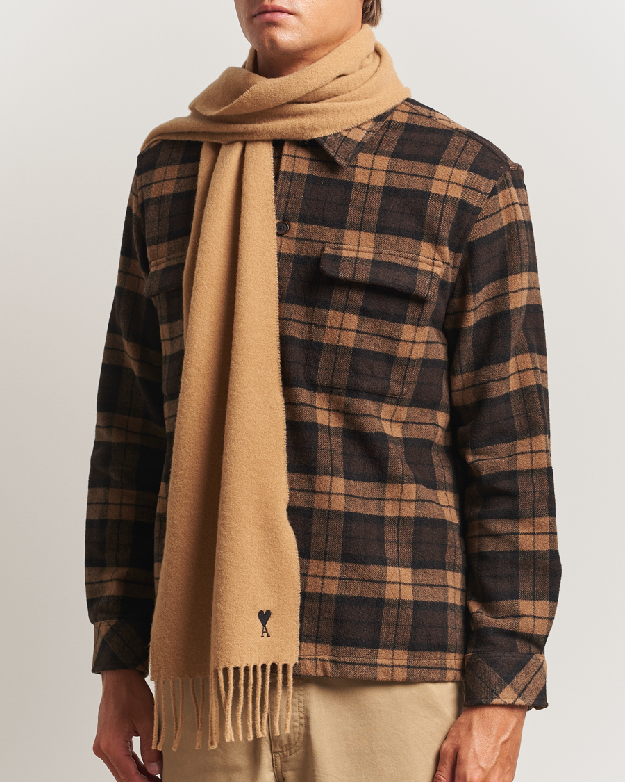 Men | AMI Heart Logo Scarf Camel | AMI | Heart Logo Scarf Camel