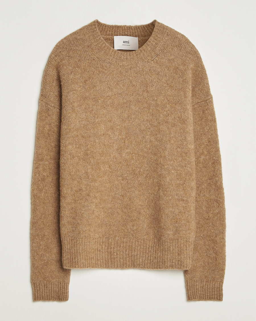 Men | Sweaters & Knitwear | AMI | Signature Alpaca Knitted Sweater Camel