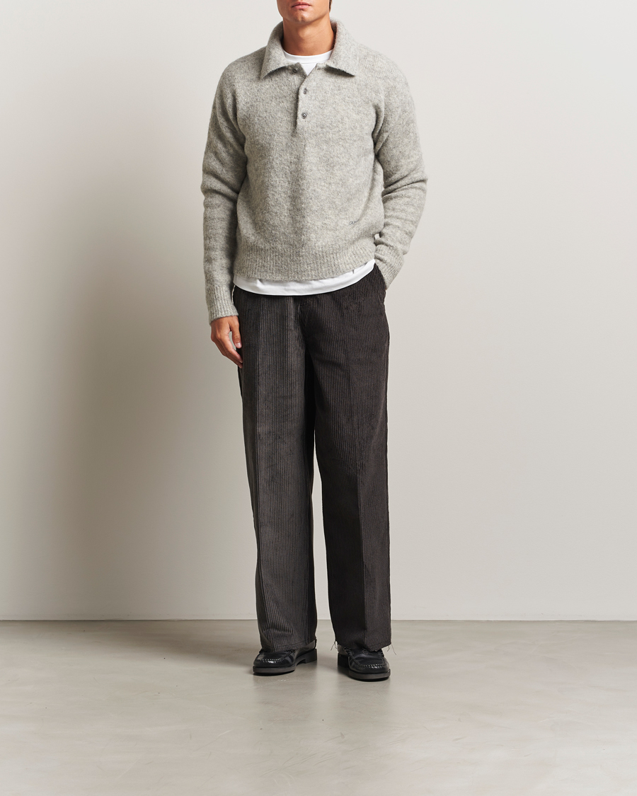Men | Sweaters & Knitwear | AMI | Signature Alpaca Knitted Polo Light Grey Melange