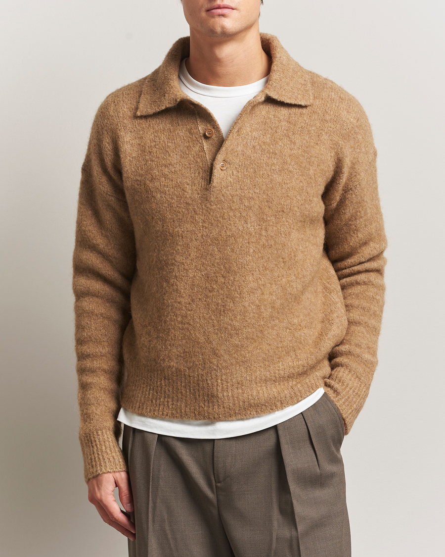 Men | Sweaters & Knitwear | AMI | Signature Alpaca Knitted Polo Camel