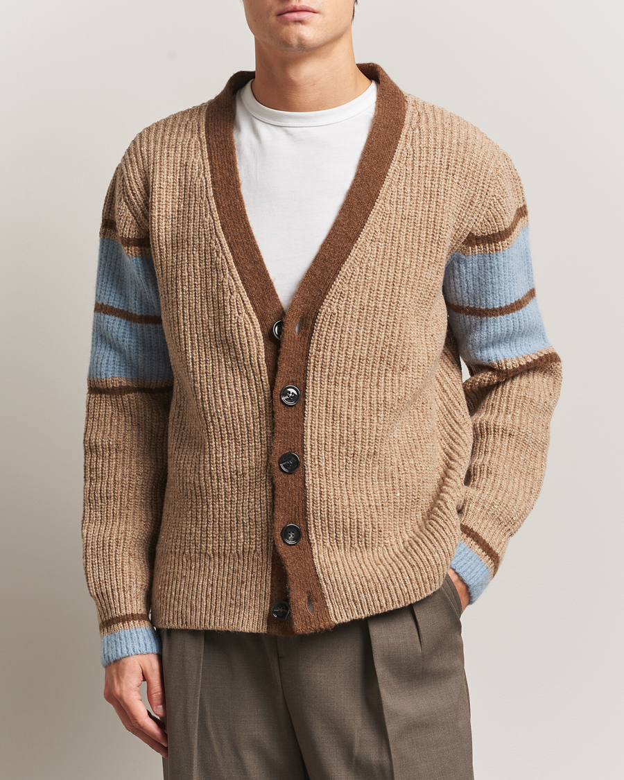 Men | Sweaters & Knitwear | AMI | Ribbed Wool Knitted Cardigan Camel