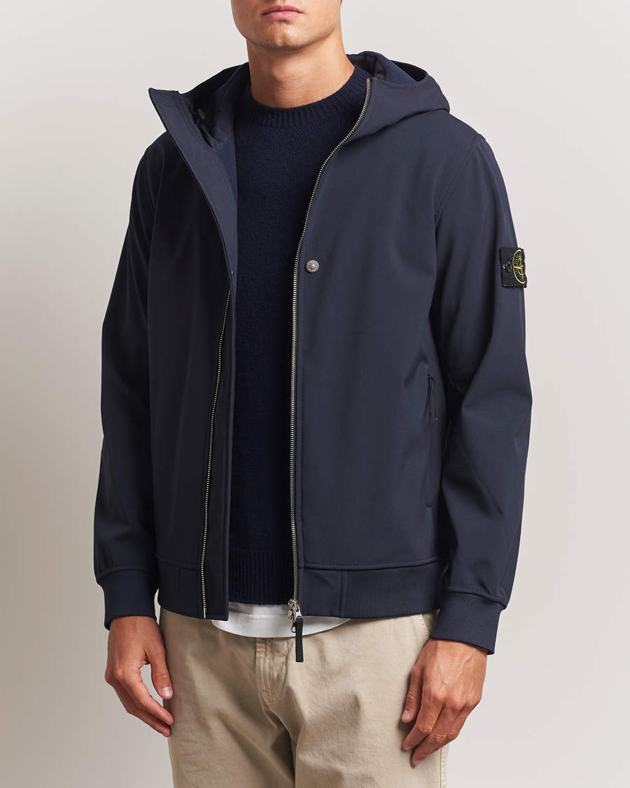 Men | Coats & Jackets | Stone Island | Soft Shell Re-Dyed Lined Hood Jacket Navy