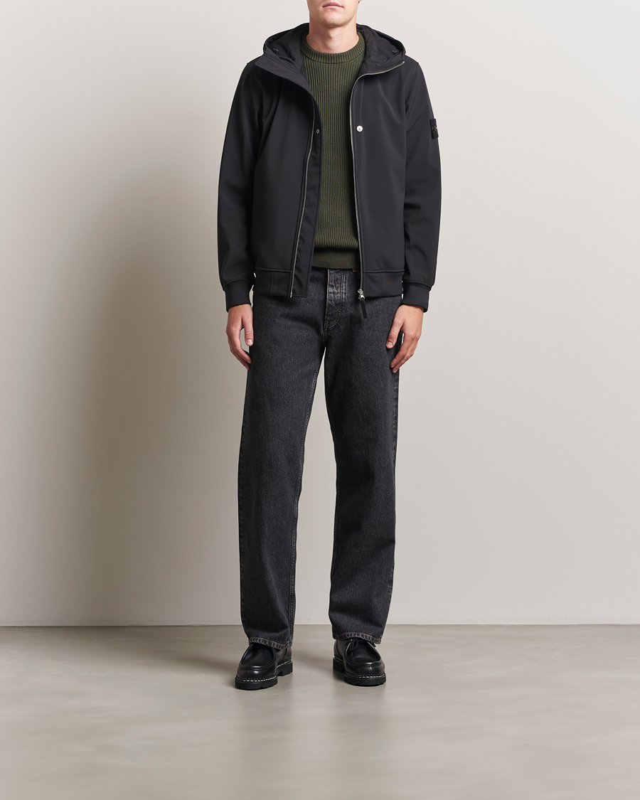 Men | Coats & Jackets | Stone Island | Soft Shell Re-Dyed Lined Hood Jacket Black