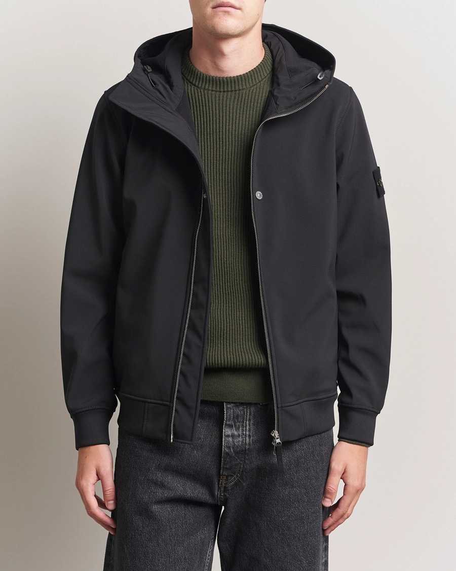 Men | Coats & Jackets | Stone Island | Soft Shell Re-Dyed Lined Hood Jacket Black
