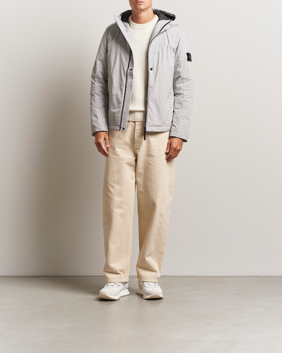 Men | Coats & Jackets | Stone Island | Micro Twill Primaloft Padded Hood Jacket Pearl Grey