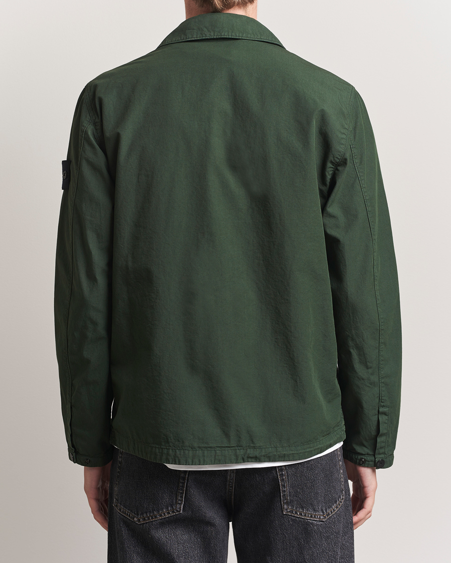 Men | Shirts | Stone Island | Garment Dyed Organic Cotton Zip Overshirt Green