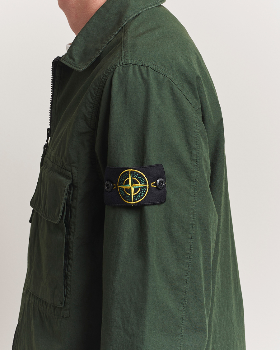 Men | Shirts | Stone Island | Garment Dyed Organic Cotton Zip Overshirt Green