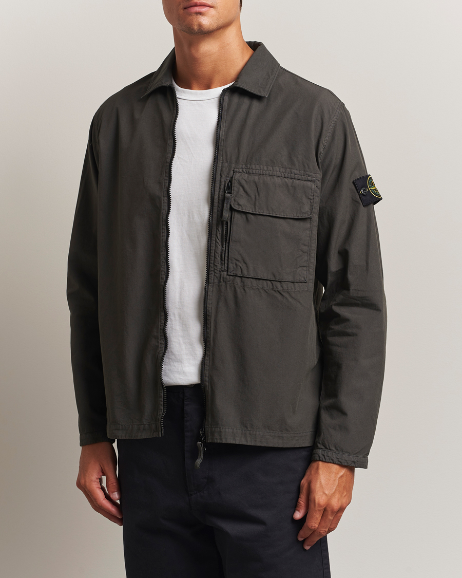 Men | Shirts | Stone Island | Garment Dyed Organic Cotton Zip Overshirt Lead Grey