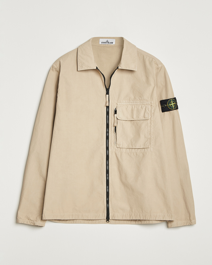 Men | Shirts | Stone Island | Garment Dyed Organic Cotton Zip Overshirt Beige