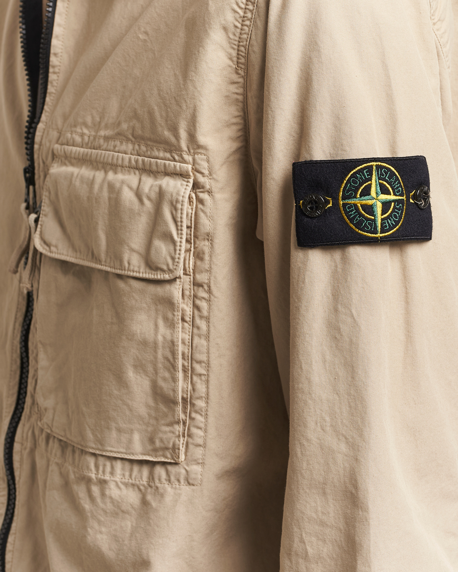 Men | Shirts | Stone Island | Garment Dyed Organic Cotton Zip Overshirt Beige