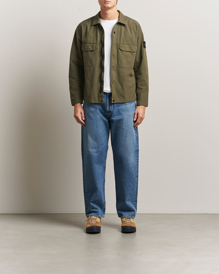 Men | Shirts | Stone Island | Organic Cotton Ripstop Overshirt Military Green