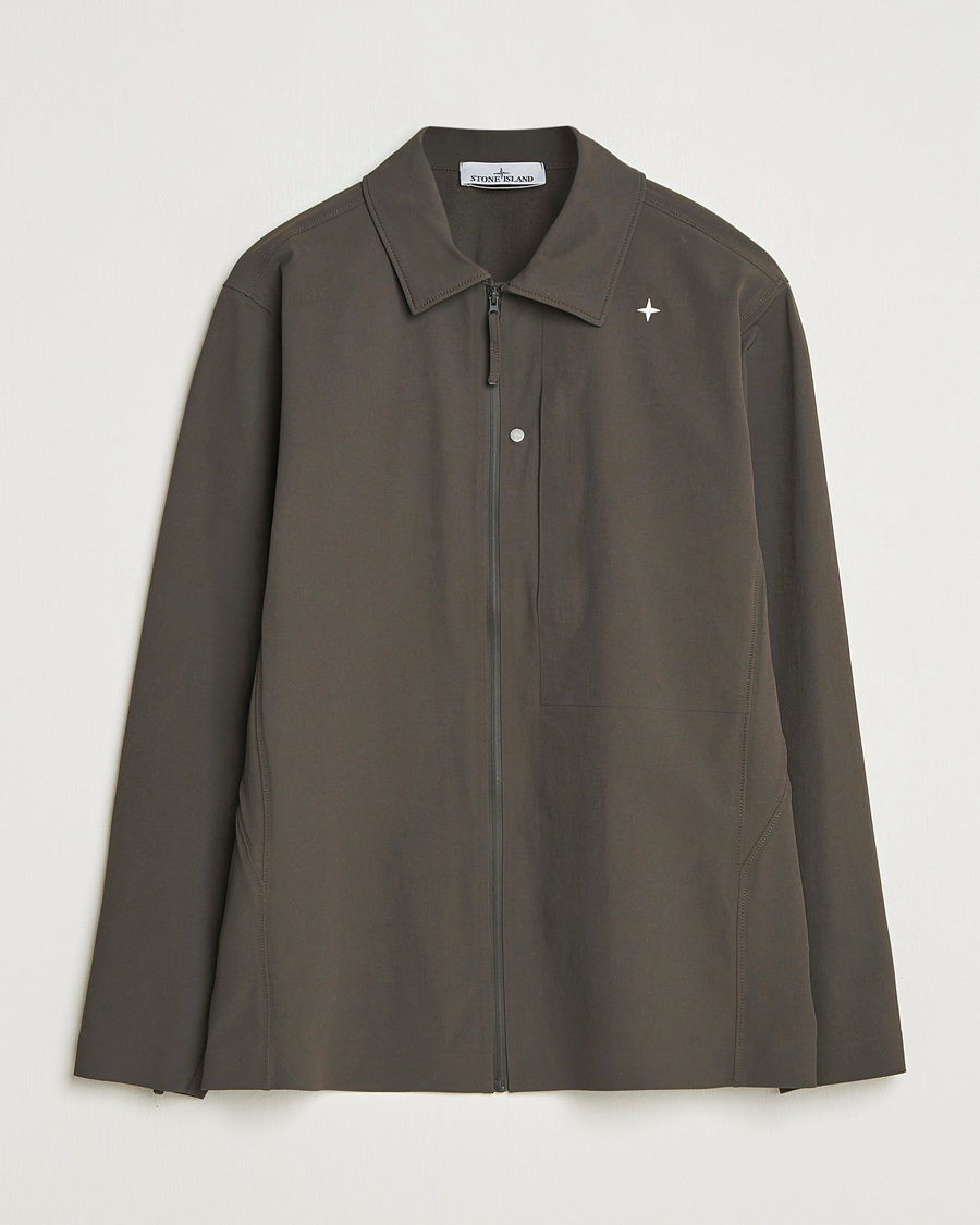 Men | Shirts | Stone Island | Stellina Textured Nylon Stretch Overshirt Lead Grey