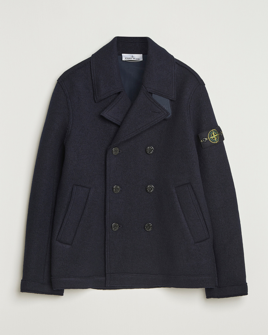 Men | Coats & Jackets | Stone Island | Double Breasted Felted Wool Peacoat Navy