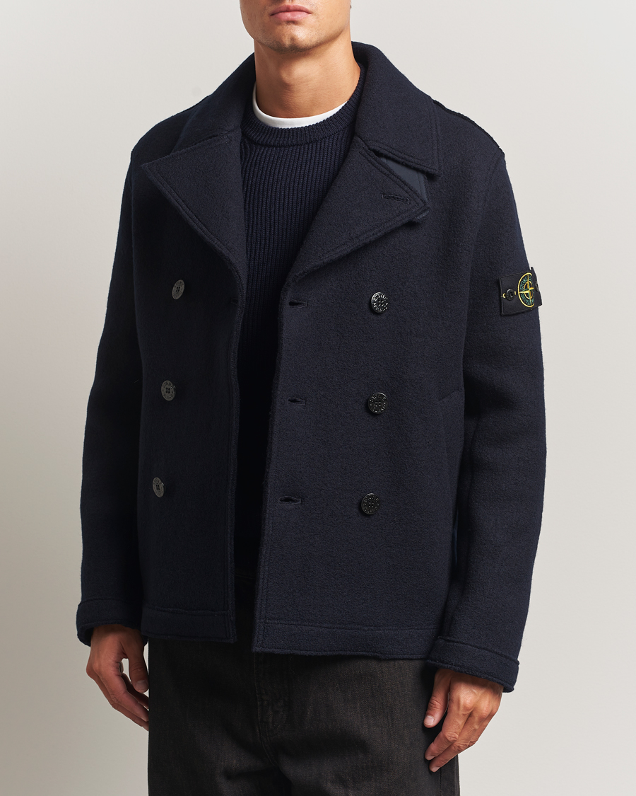 Men | Coats & Jackets | Stone Island | Double Breasted Felted Wool Peacoat Navy