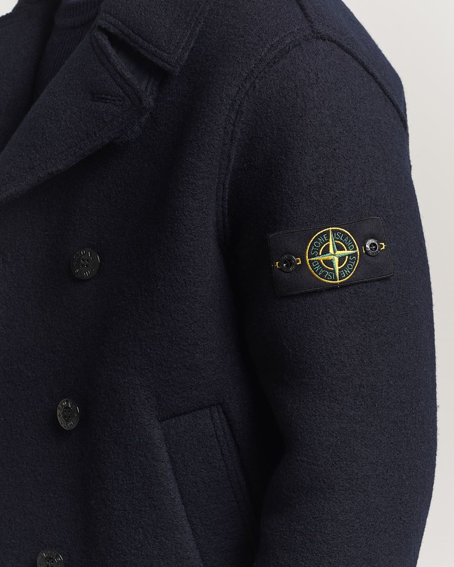 Men | Coats & Jackets | Stone Island | Double Breasted Felted Wool Peacoat Navy