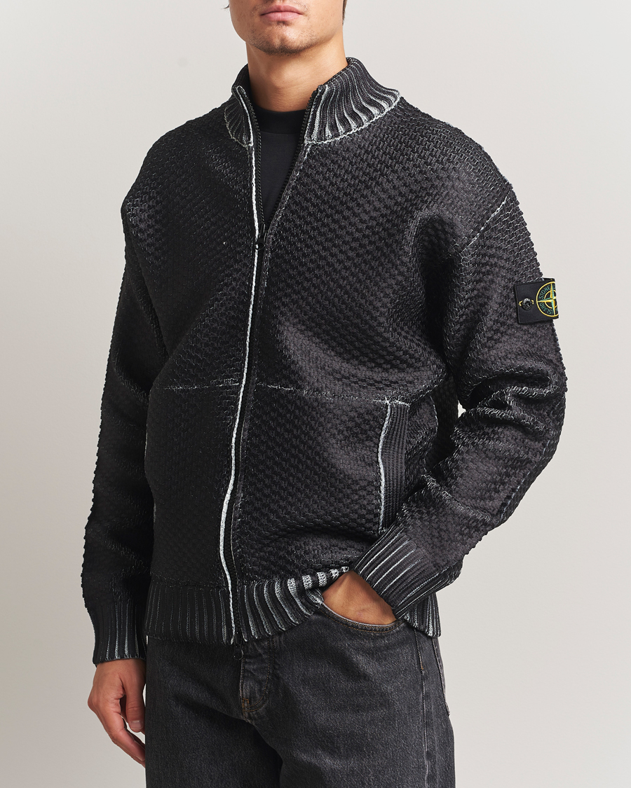 Men | Sweaters & Knitwear | Stone Island | Printed Heavy Zip Cardigan Pearl Grey