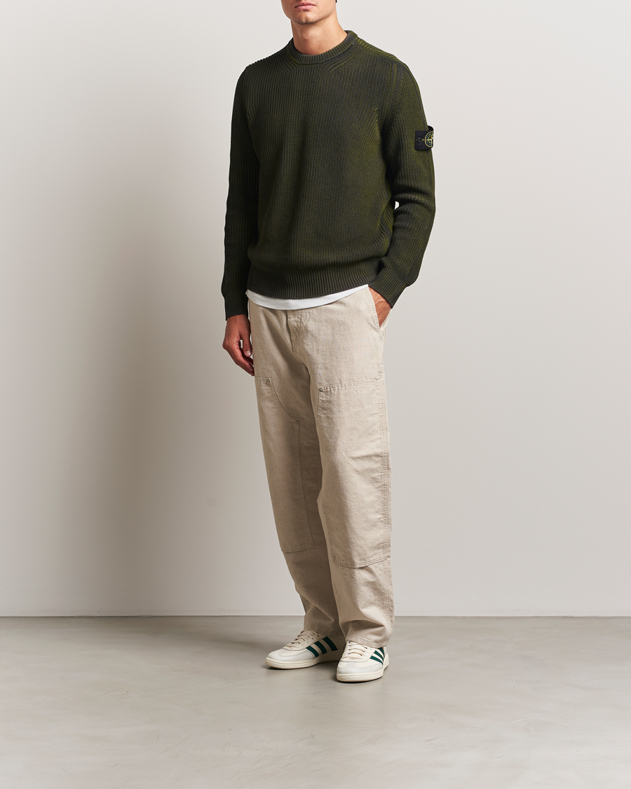 Men | Sweaters & Knitwear | Stone Island | Popcorn Stitch Spray Coloured Cotton Crewneck Green
