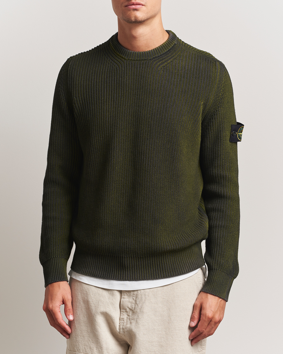 Men | Sweaters & Knitwear | Stone Island | Popcorn Stitch Spray Coloured Cotton Crewneck Green