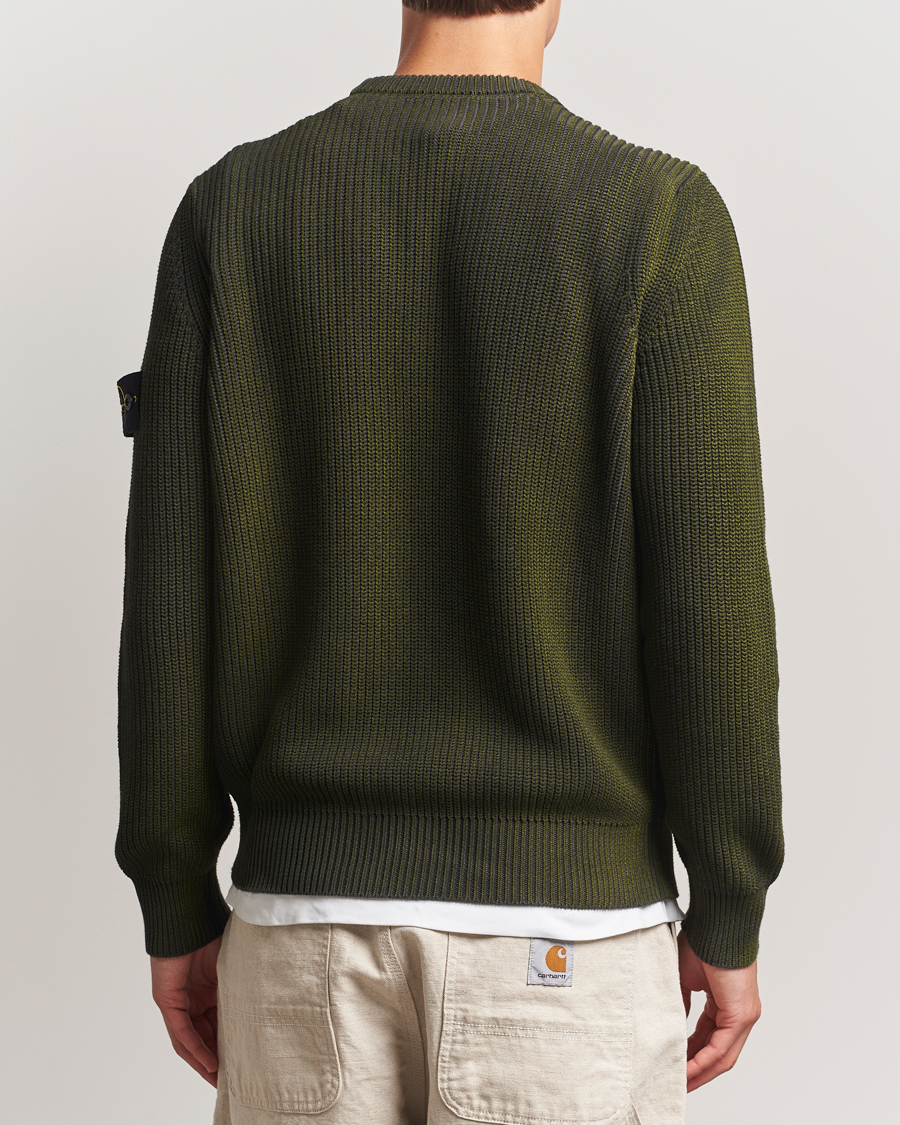 Men | Sweaters & Knitwear | Stone Island | Popcorn Stitch Spray Coloured Cotton Crewneck Green