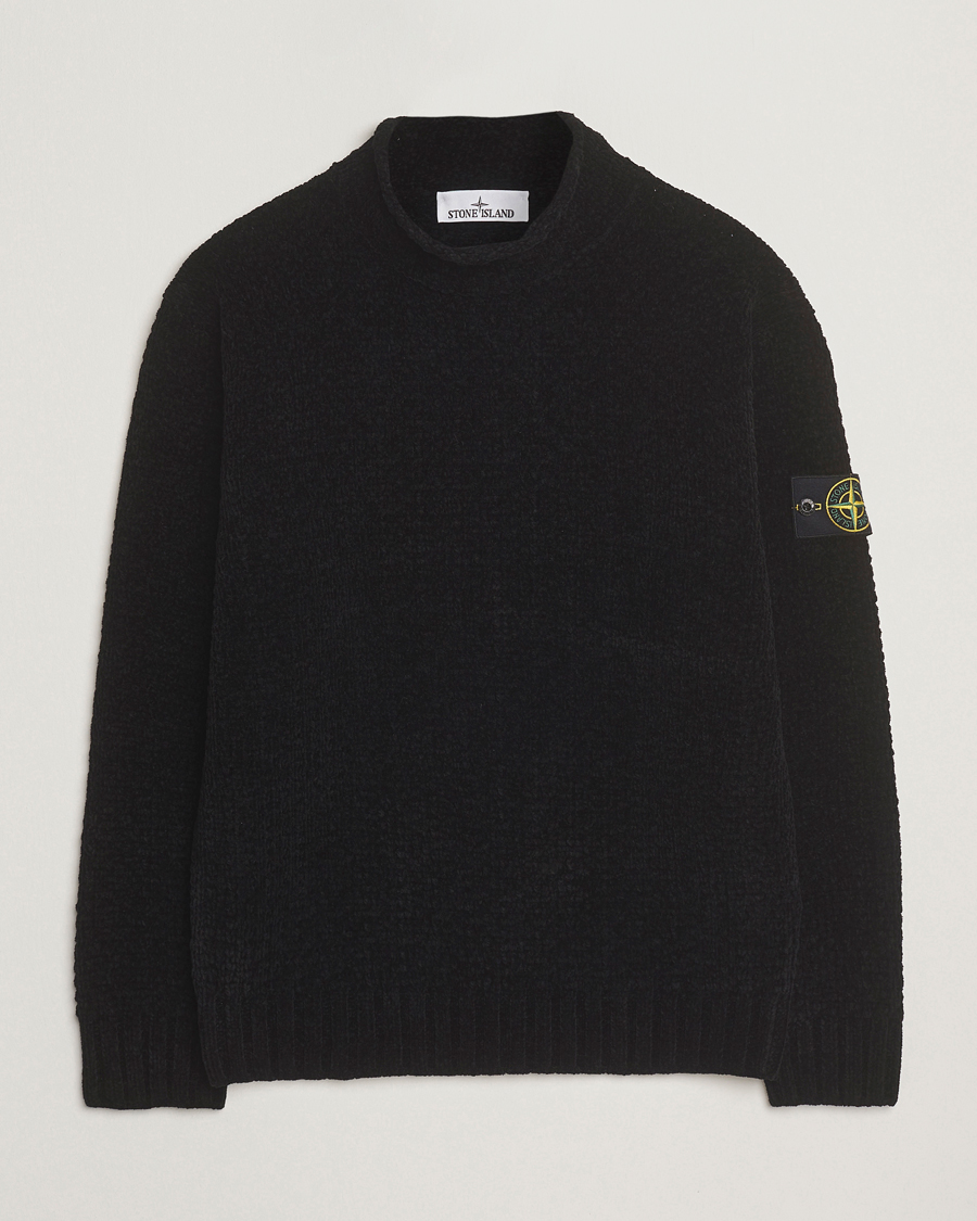 Men | Sweaters & Knitwear | Stone Island | Cotton Chenille Knitted Mock Neck Black