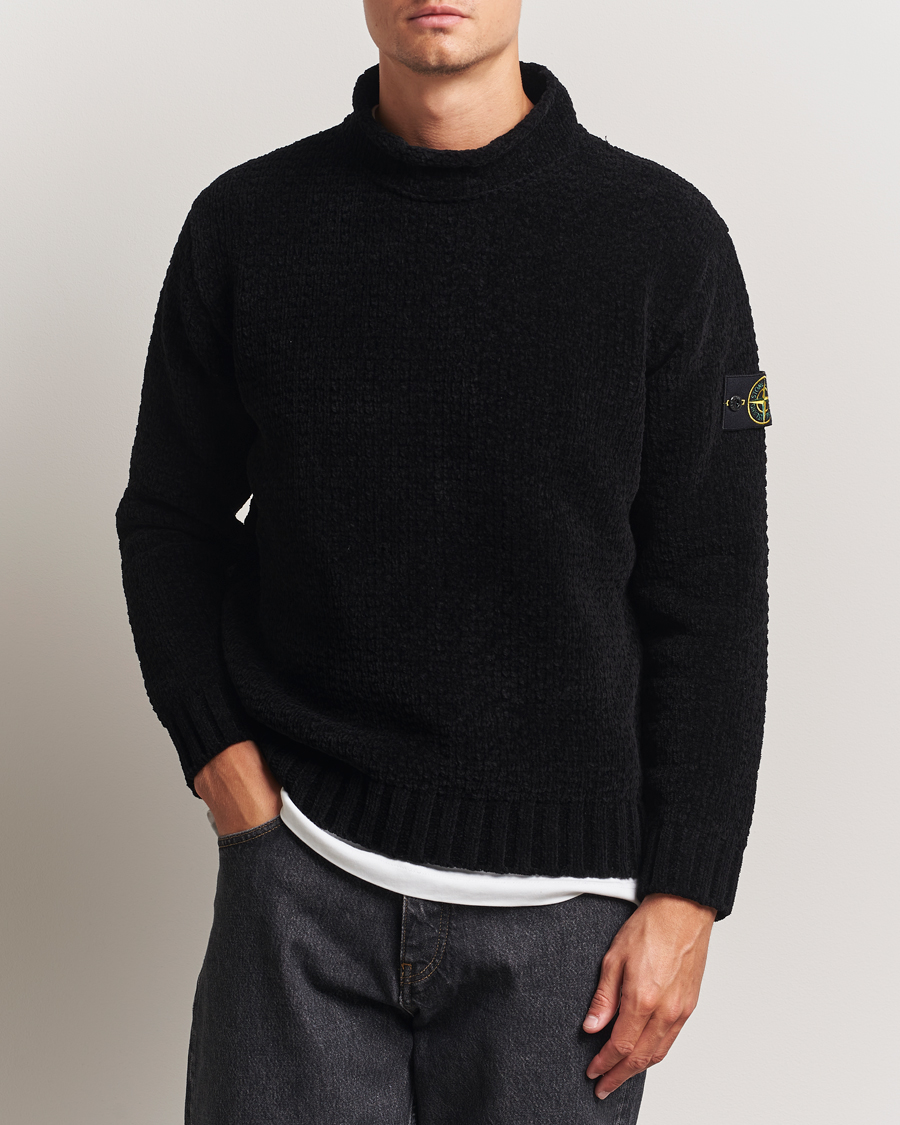 Men | Sweaters & Knitwear | Stone Island | Cotton Chenille Knitted Mock Neck Black