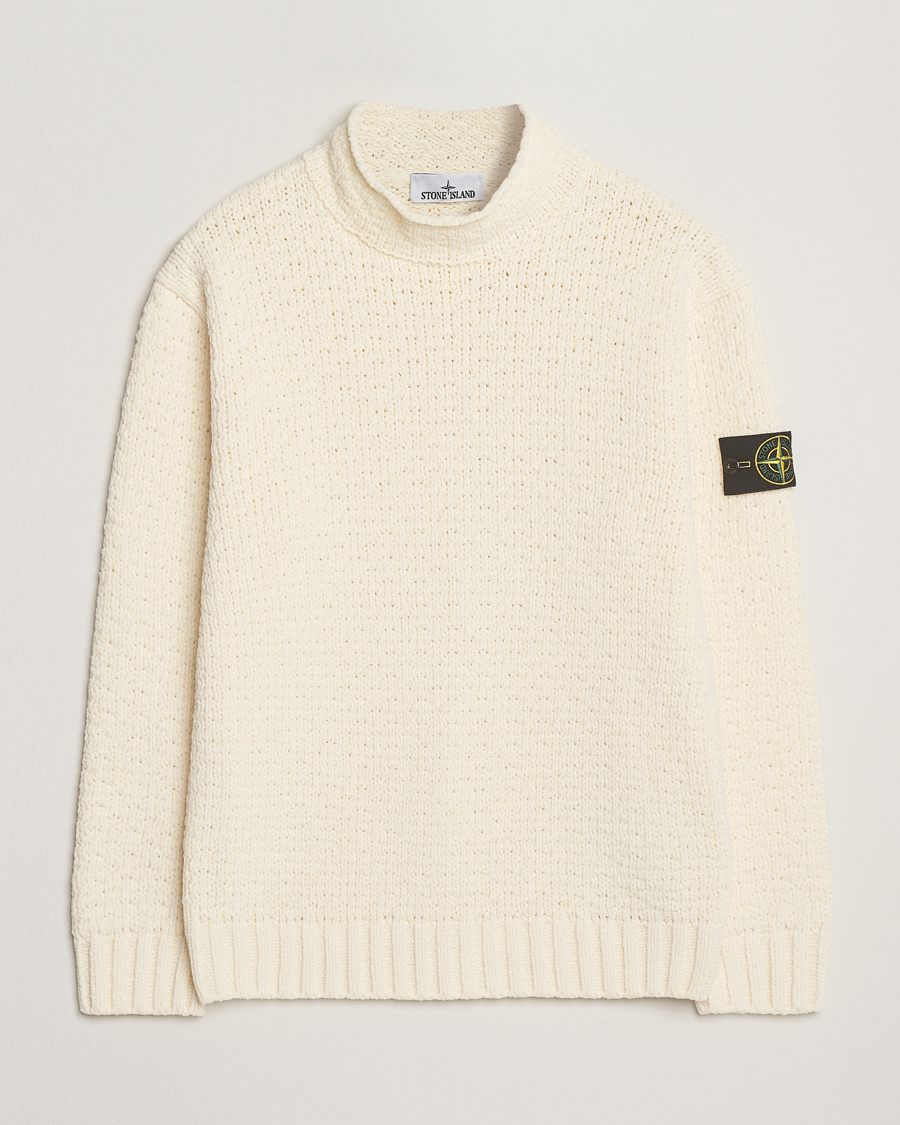 Men | Sweaters & Knitwear | Stone Island | Cotton Chenille Knitted Mock Neck Ivory